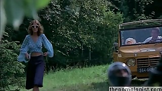 Skinny beauty fucked on running motorcycle in retro porn movie