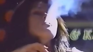UNKNOWN BEAUTIFUL WOMAN SMOKING OUTSIDE (CANDID) (HEAVY EXHALES) (1990's)